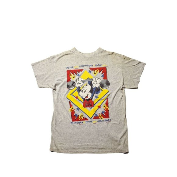 Mickey's Gym 1990s (L) Tee Grey Worn USA Disney Mickey Mouse Vintage - Picture 4 of 5